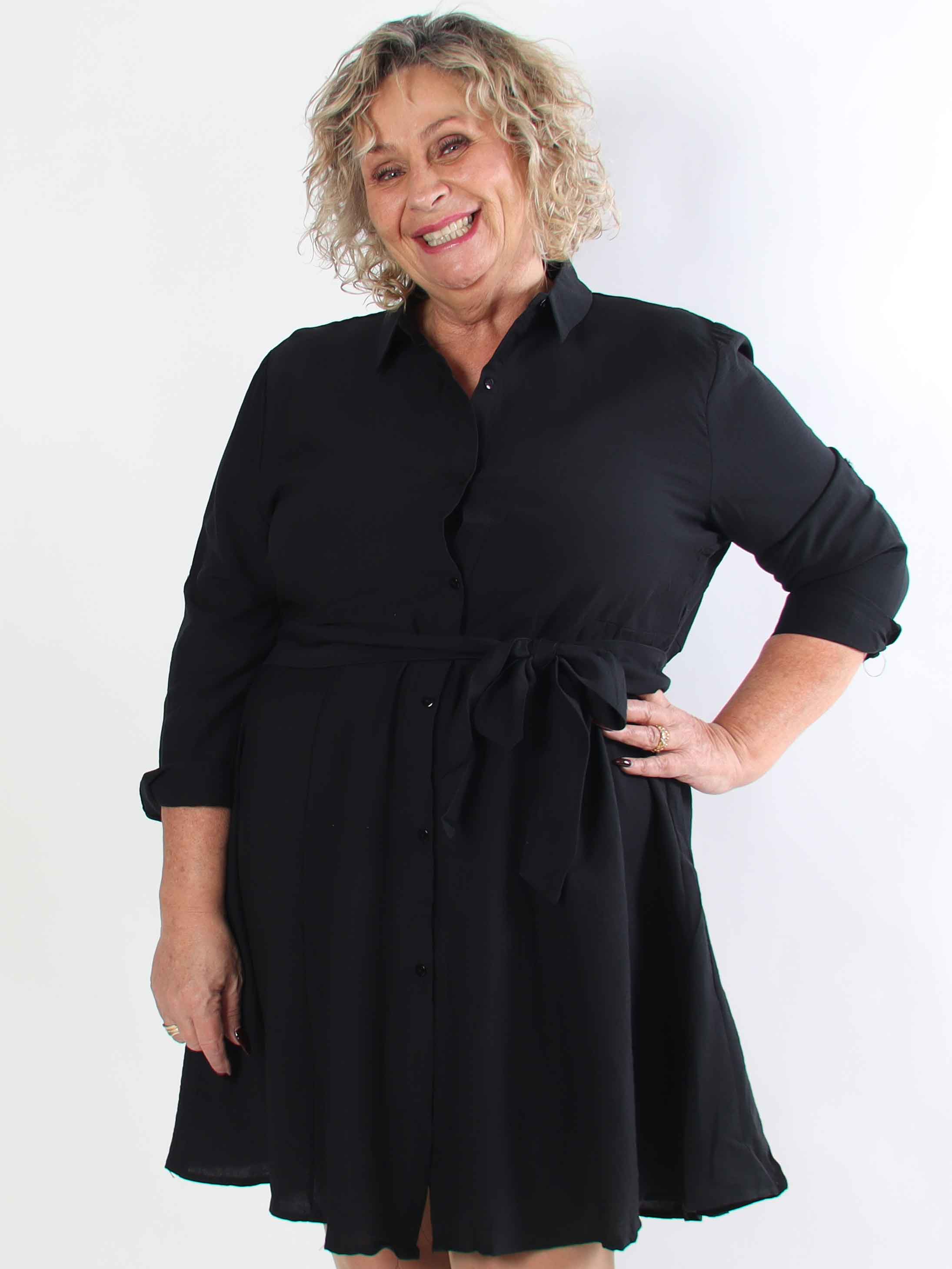 Roberta - Simpel skjortekjole i viskose med bånd i taljen